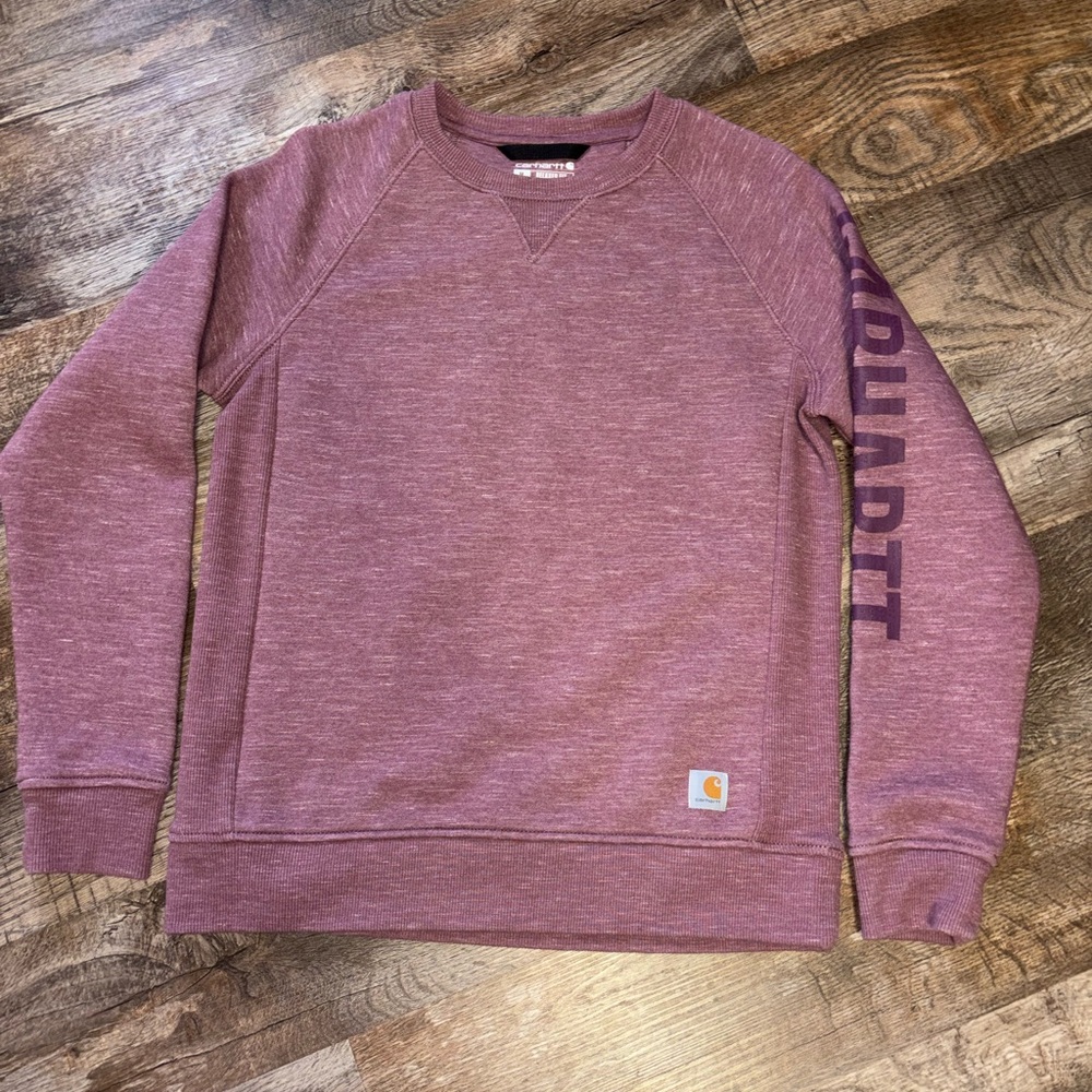 Carhartt Heathered Mauve Crewneck Sweatshirt with Sleeve Logo